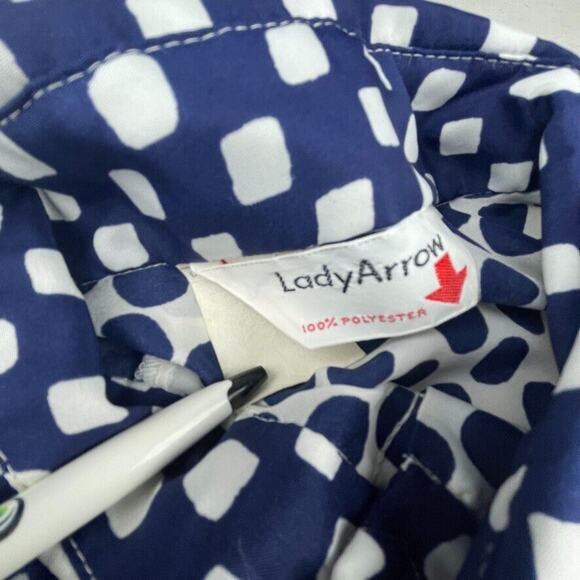 Vintage 1960s 70s full button polka dot polyester shirt dagger butterfly collar - Picture 4 of 4